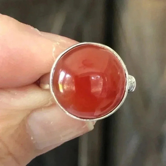SIZE 6.75 Authentic Red Carnelian Circle Solid 925 Sterling Silver Ring NWT - Picture 1 of 6